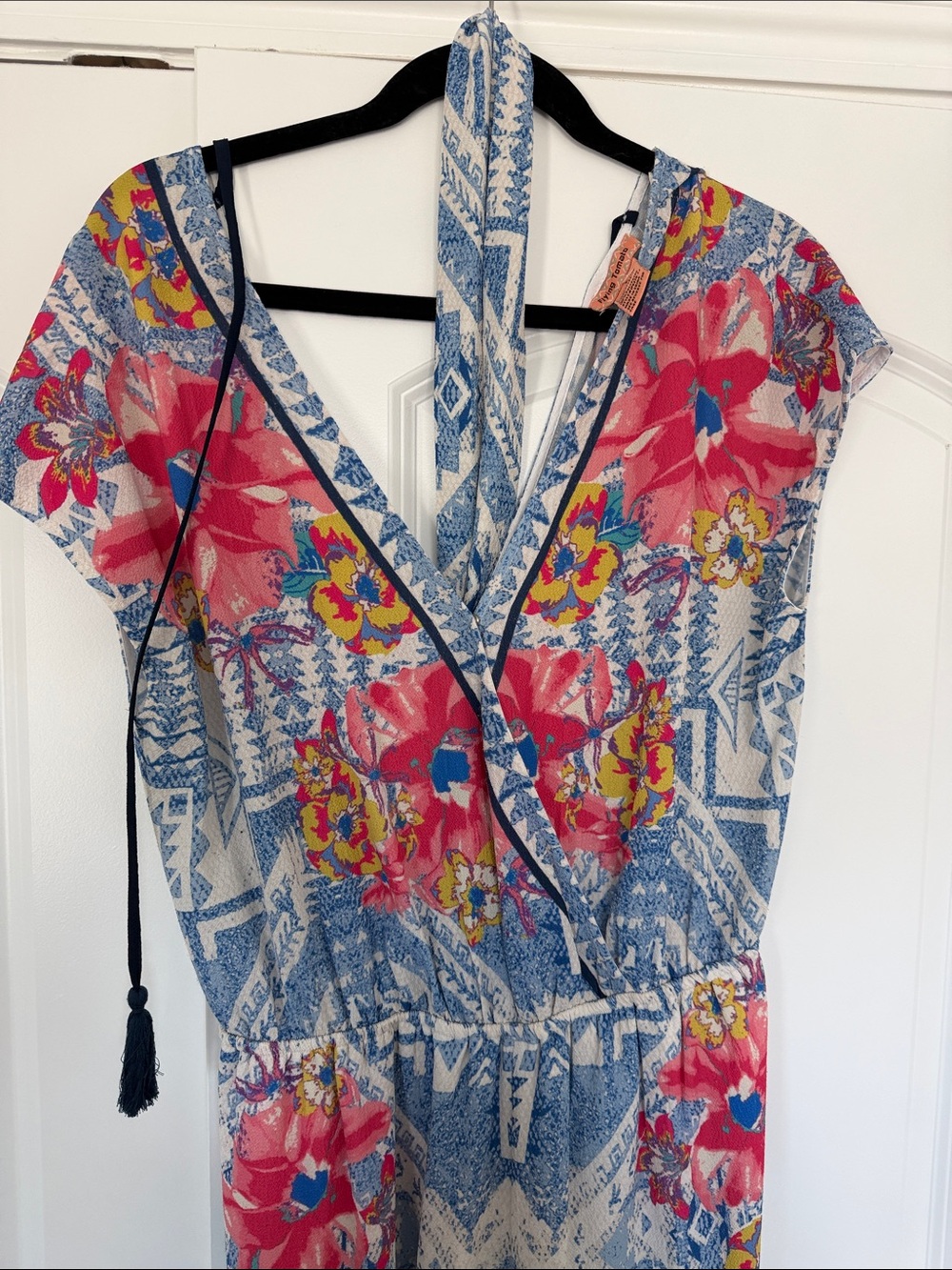 Flying Tomato Blue, Pink & Yellow Floral Wrap Romper